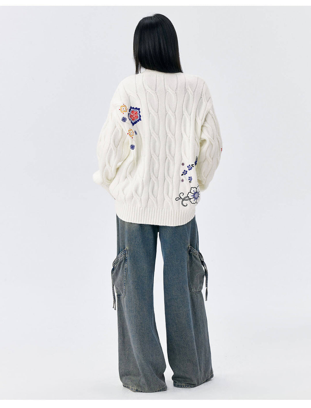 MEDM Floral Butterfly Embroidered Cable Knit Cardigan | Face 3 Face
