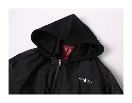 KARMANISTIC Embroidered Hooded Puffer Bomber Jacket | Face 3 Face