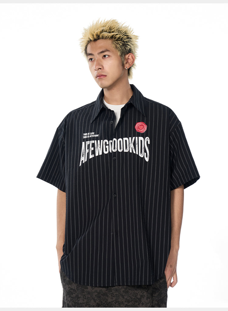 AFGK Striped Logo Print Short Sleeve Shirt | Face 3 Face