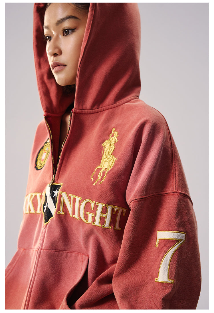 Remedy Washed Patch Embroidered Zip Up Hoodie | Face 3 Face