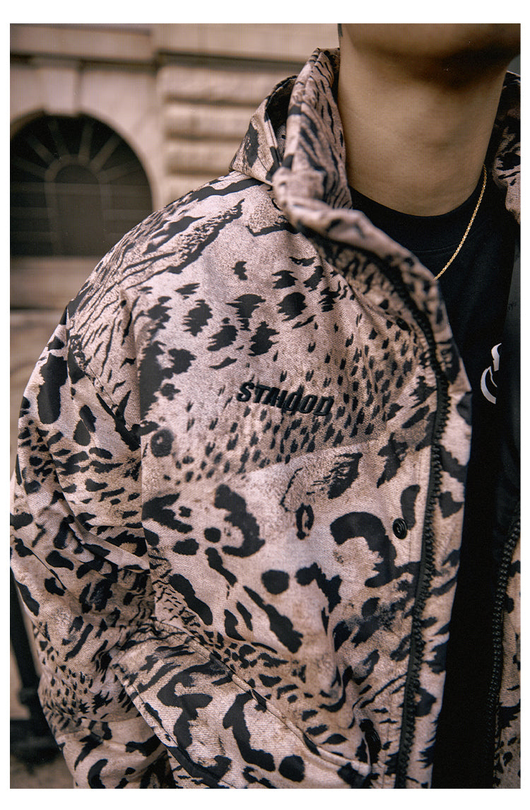 Remedy x STA STARMD SR Logo Leopard Print Hooded Mountain Jacket | Face 3 Face