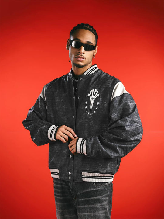 1807 In Here Crocodile PU Leather Varsity Jacket | Face 3 Face