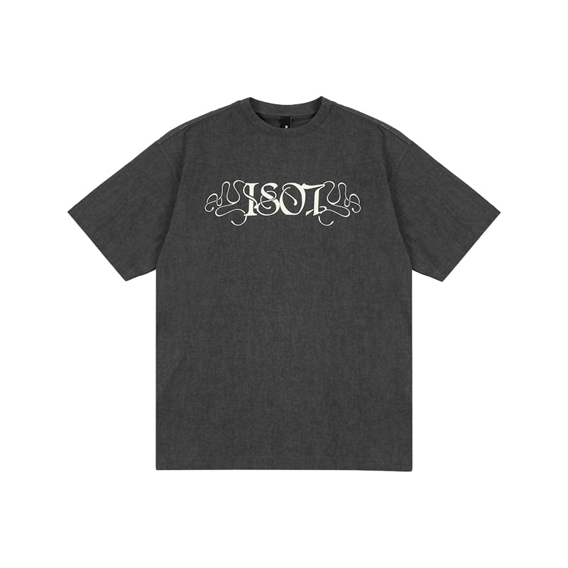 1807 Flower Font Print Washed Tee  | Face 3 Face