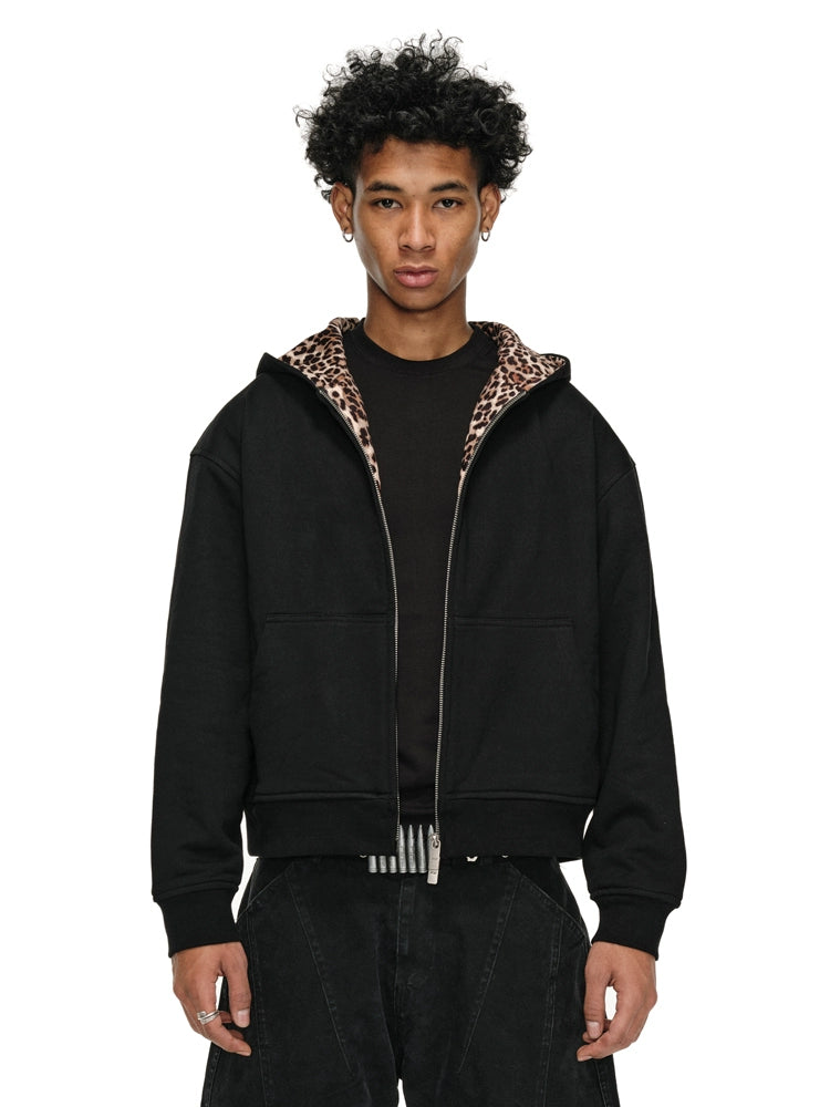 ANTIDOTE Leopard Print Lined Double-Zip Hoodie | Face 3 Face