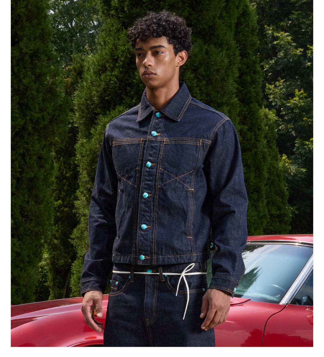 S45 Turquoise Button Denim Jacket | Face 3 Face