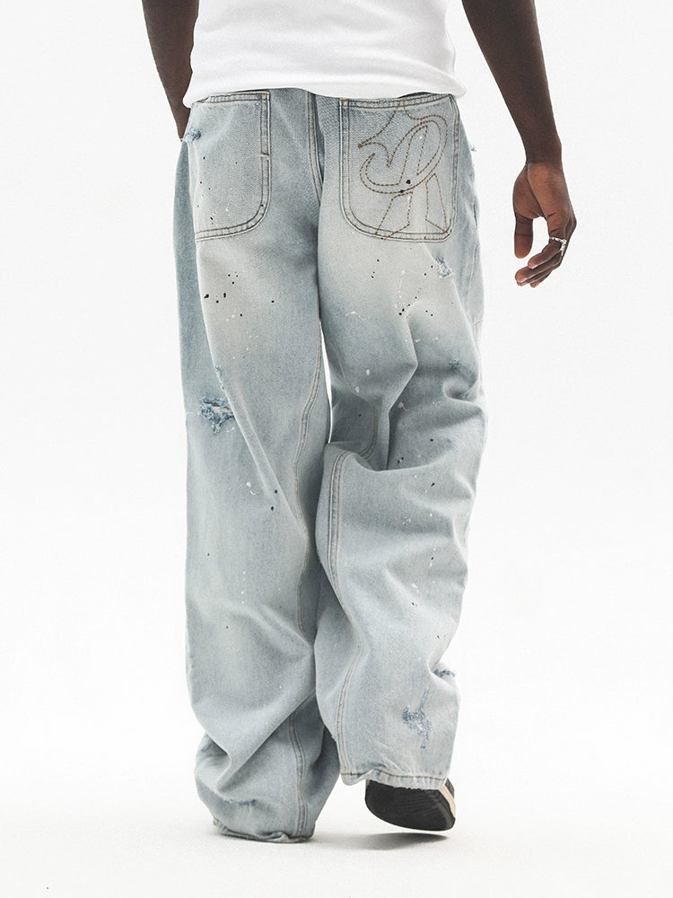 UNTILWERICH Washed Distressed Splash Ink Jeans | Face 3 Face