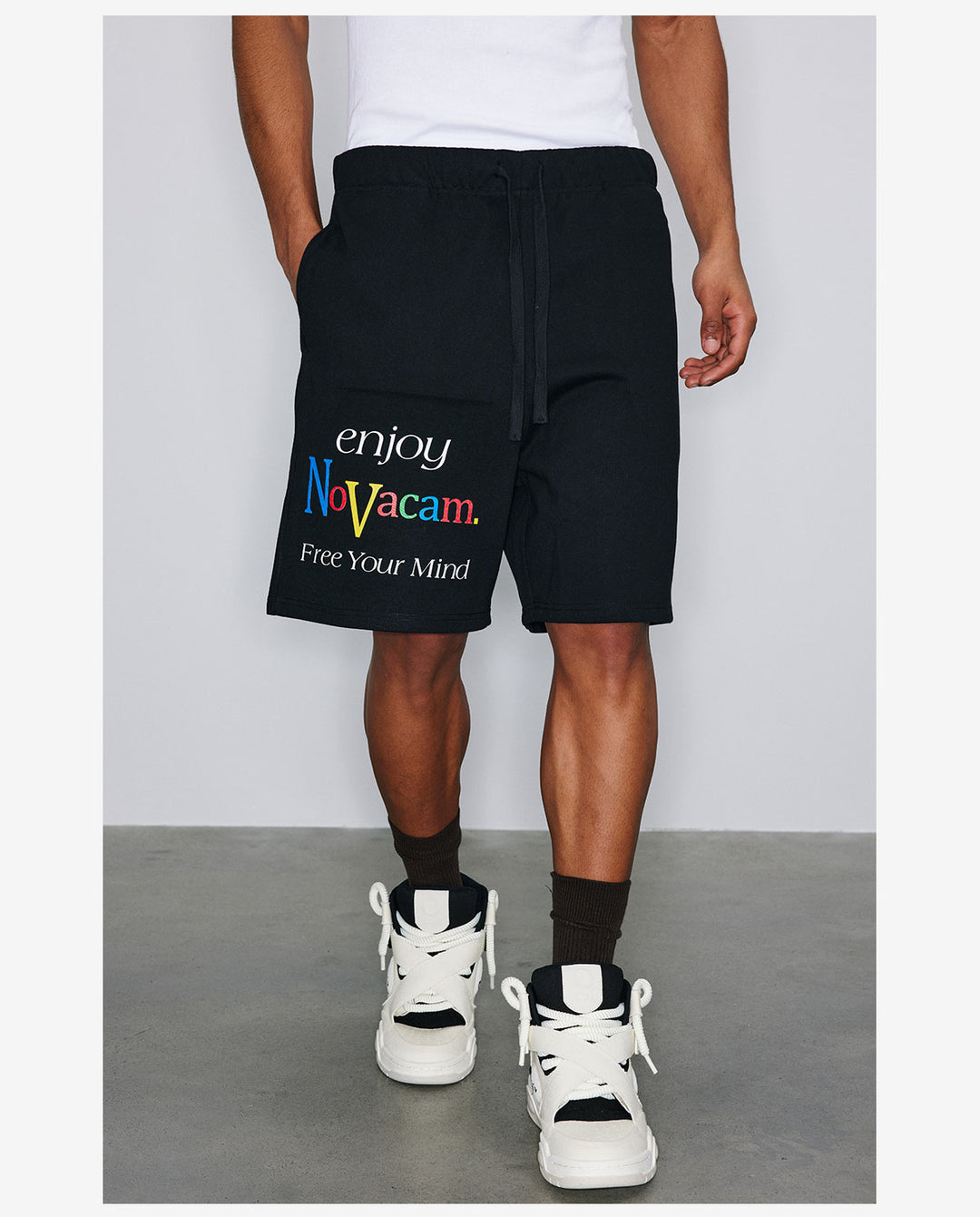 NOVACAM Letter Logo Printed Sweat Shorts | Face 3 Face