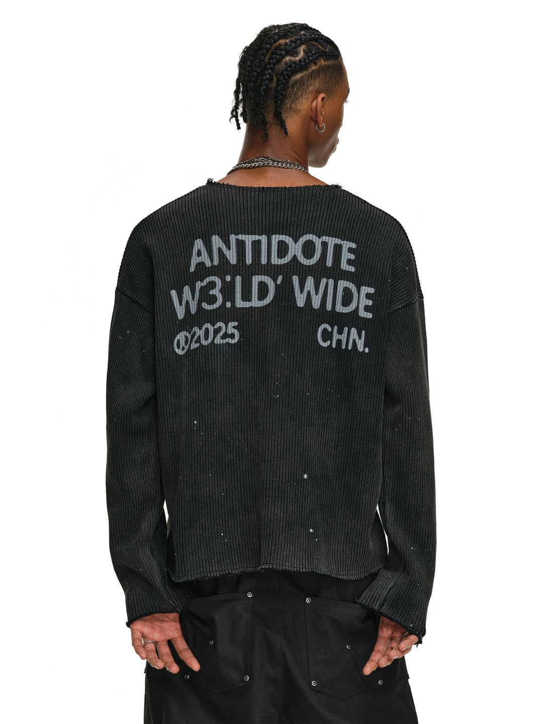 ANTIDOTE Striped Texture Washed Ink Splash Knit Sweater | Face 3 Face