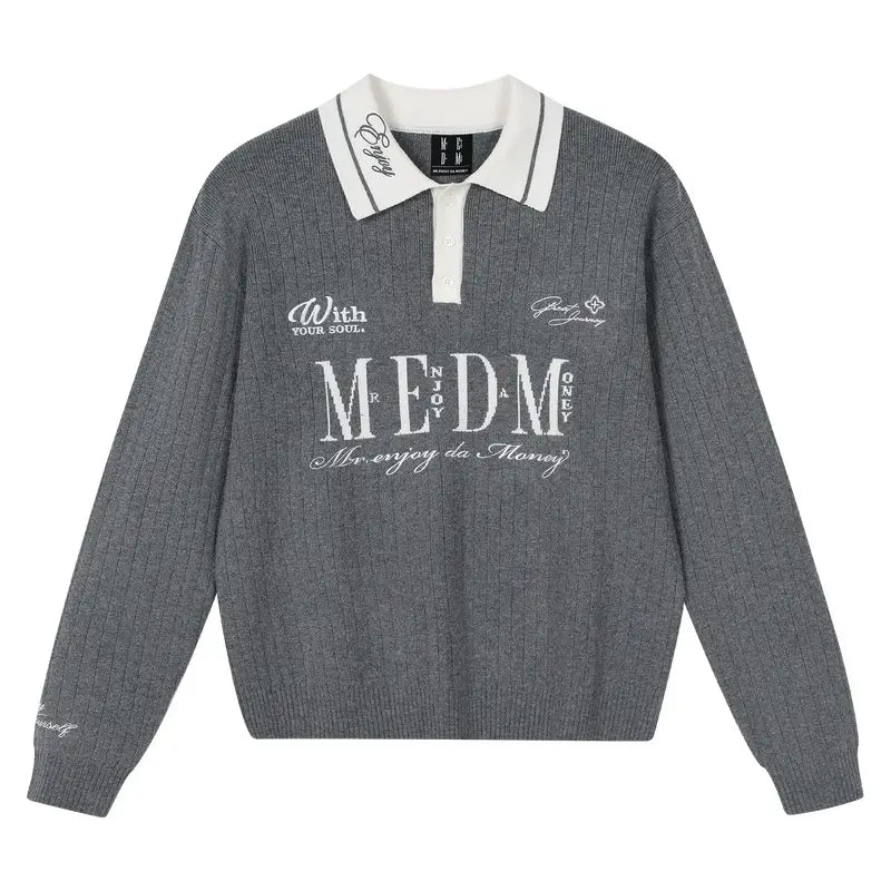 MEDM Color Blocked Long Sleeve Knit Polo Sweater | Face 3 Face