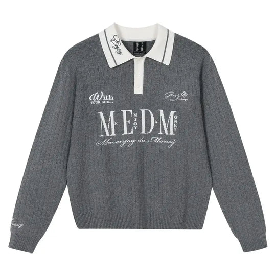 MEDM Color Blocked Long Sleeve Knit Polo Sweater | Face 3 Face