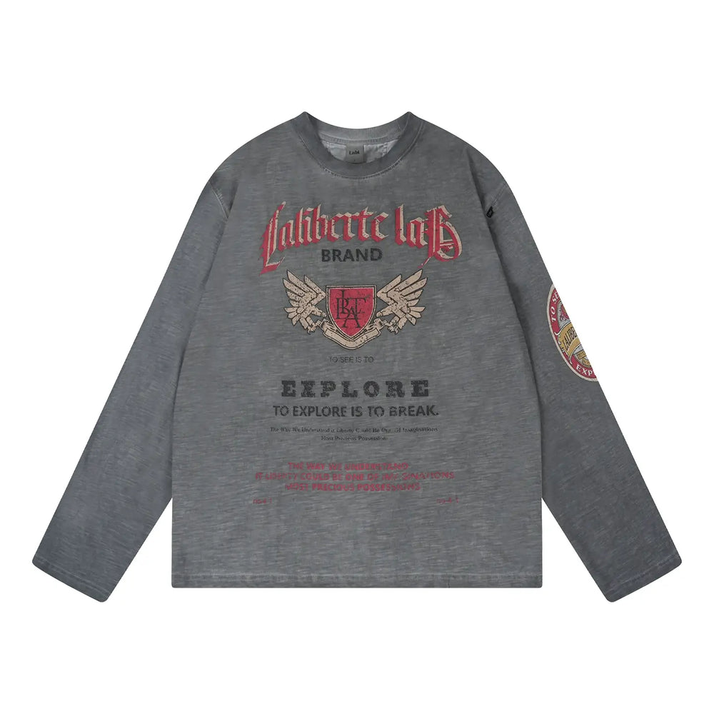 Labt Faded Dye Vintage Print Long Sleeve Tee | Face 3 Face