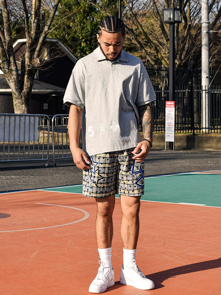 JUST VIBE Plaid Star Print Mesh Basketball Shorts | Face 3 Face