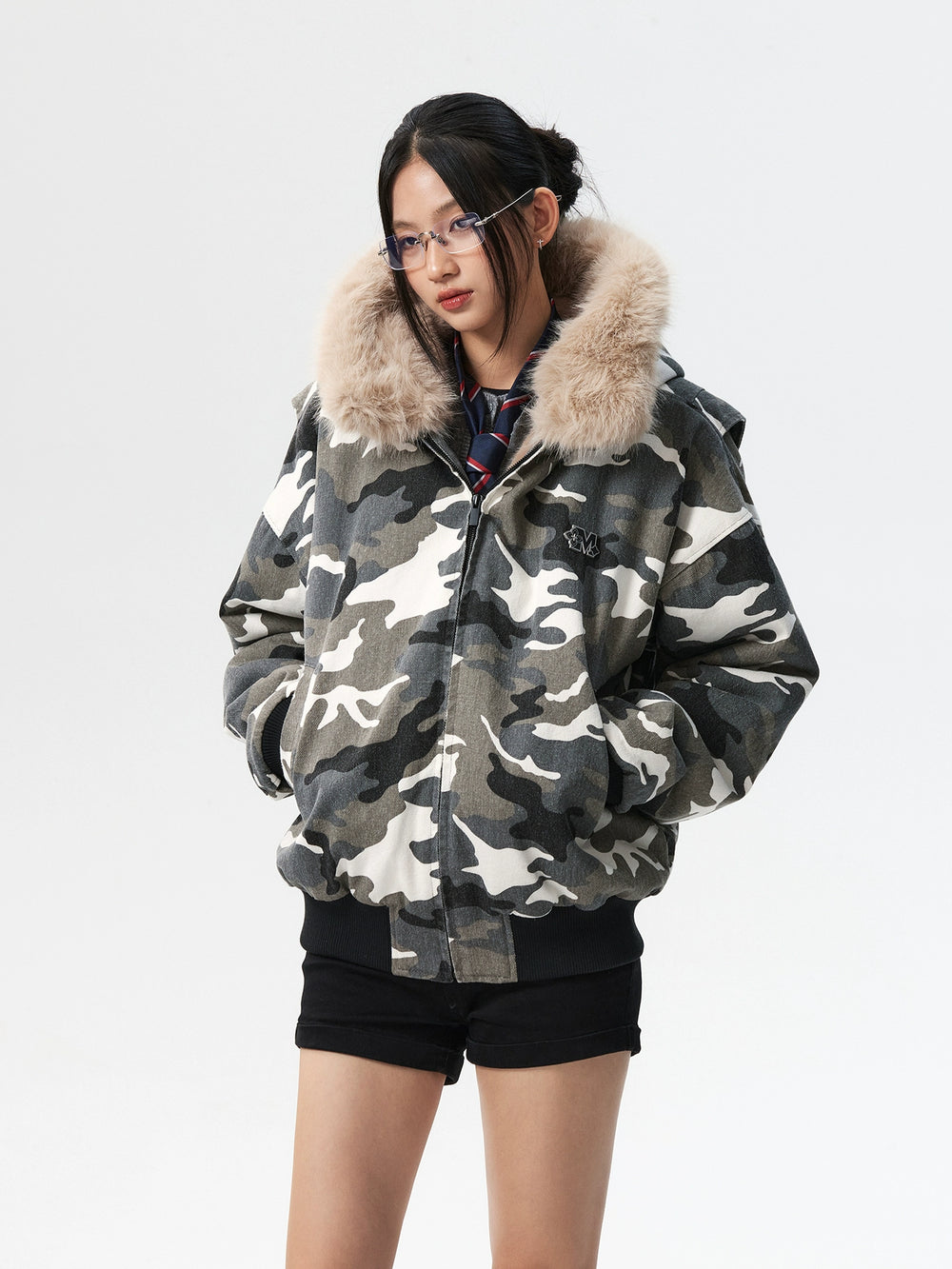 MEDM Detachable Fur Camouflage Hooded Jacket | Face 3 Face