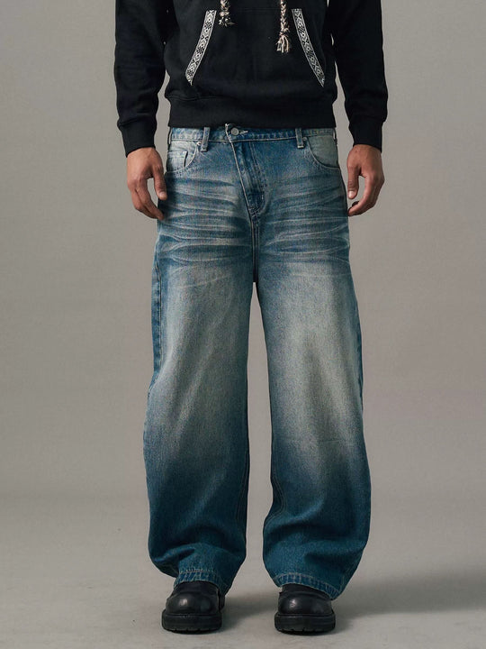 S45 Slanted Panel Curved Washed Jeans | Face 3 Face