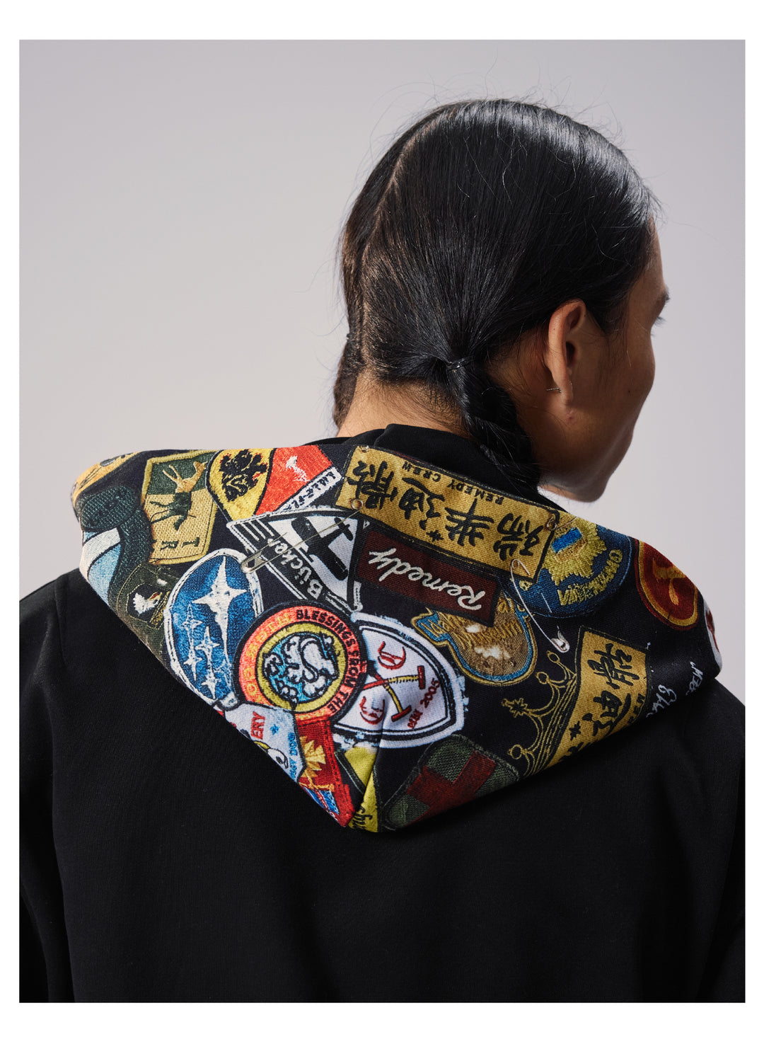 Remedy Badge Print Hood Zip Up Hoodie | Face 3 Face