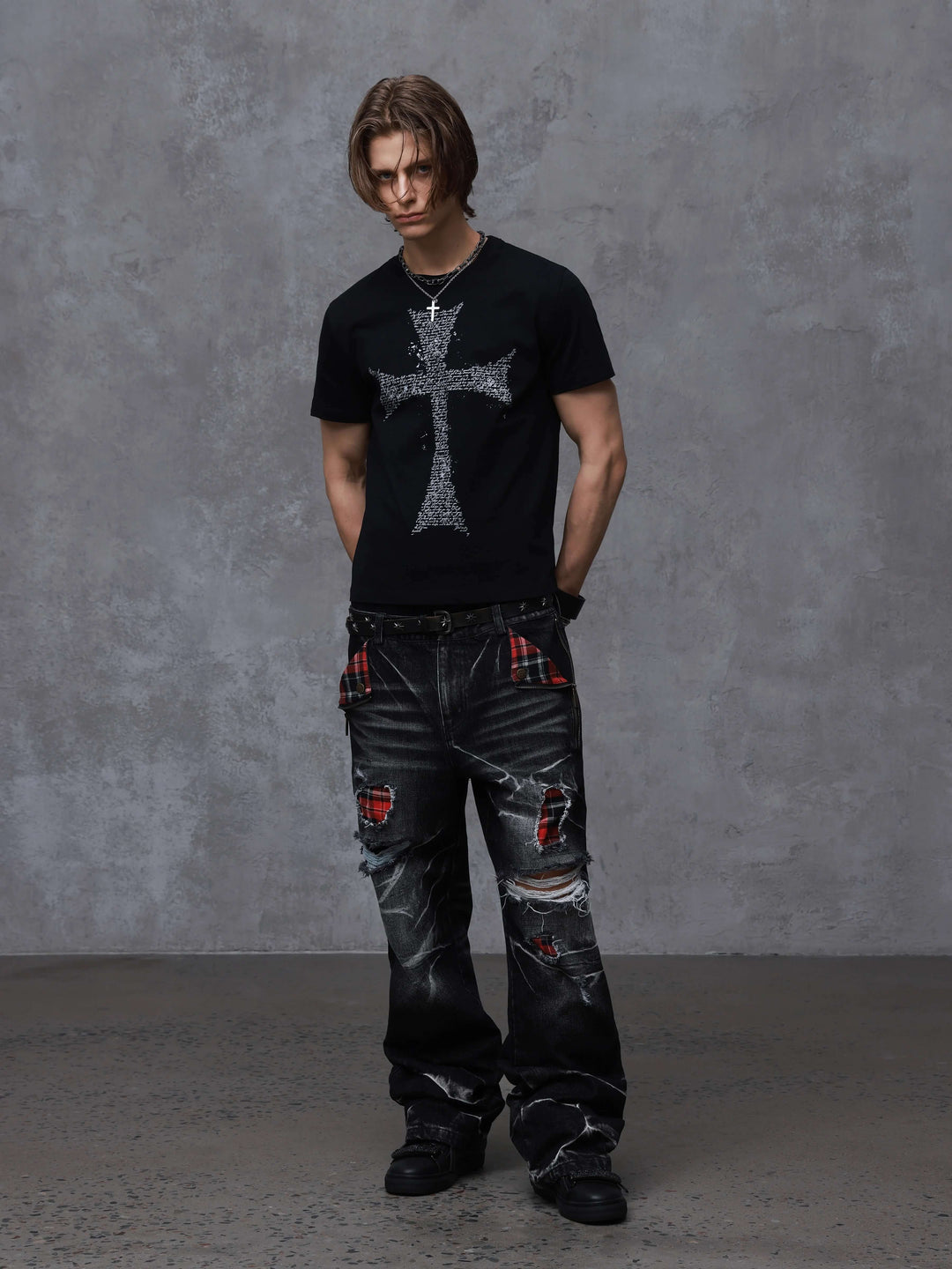 ANTIDOTE Faded Cross and Wings Print Short Sleeve Tee
