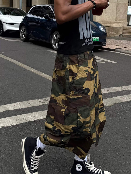 STEEPC Button Fly Camo Baggy Cargo Shorts | Face 3 Face
