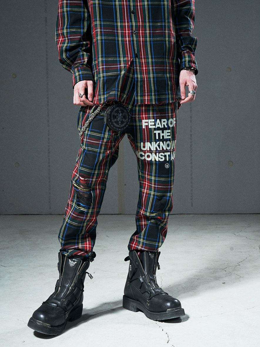 VENTUREK Tartan Check Destroyed Zipper Slim Pants | Face 3 Face