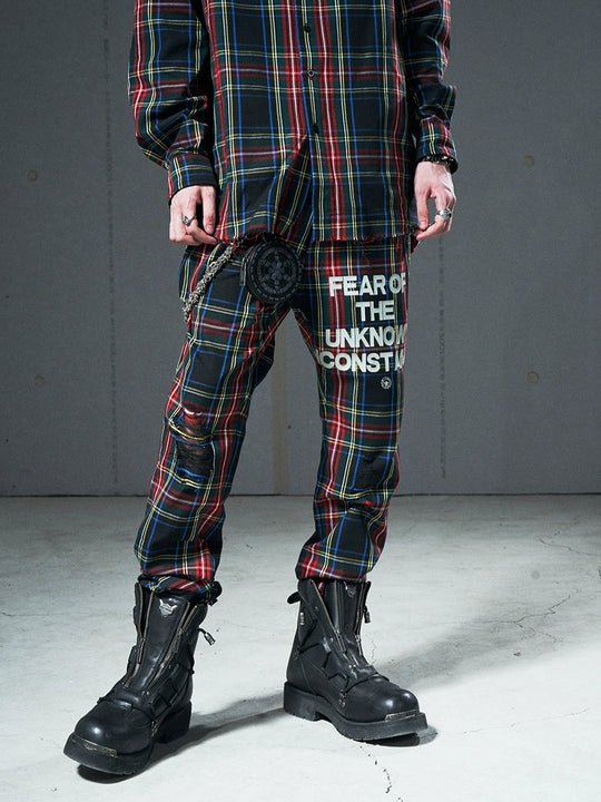 VENTUREK Tartan Check Destroyed Zipper Slim Pants | Face 3 Face