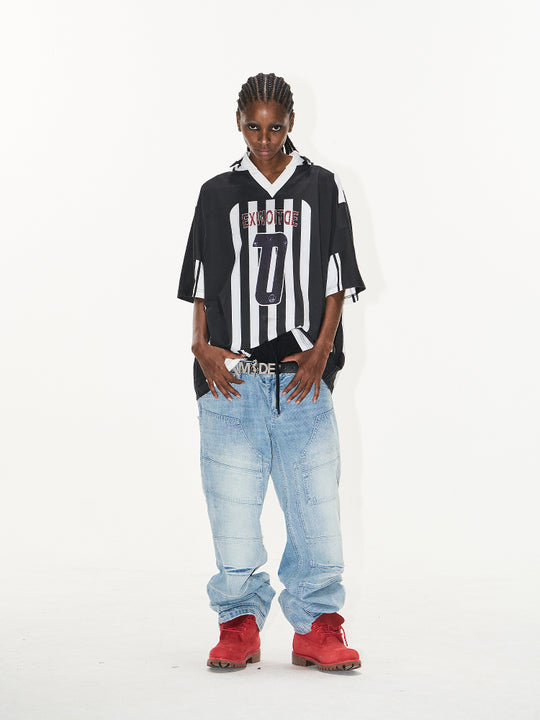 BLIND NO PLAN Striped Sports Uniform Digital Print Polo | Face 3 Face