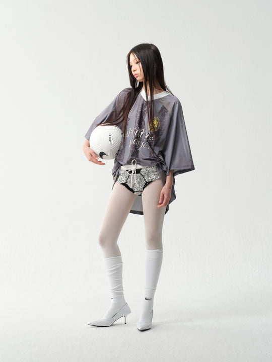 wii wil Oversize Light Gray Striped Lace Pattern Soccer Jersey | Face 3 Face