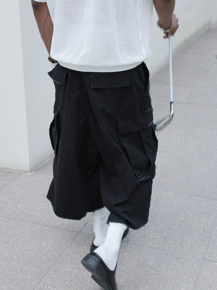 STEEPC Washed Distressed Baggy Multi Pocket Work Shorts | Face 3 Face