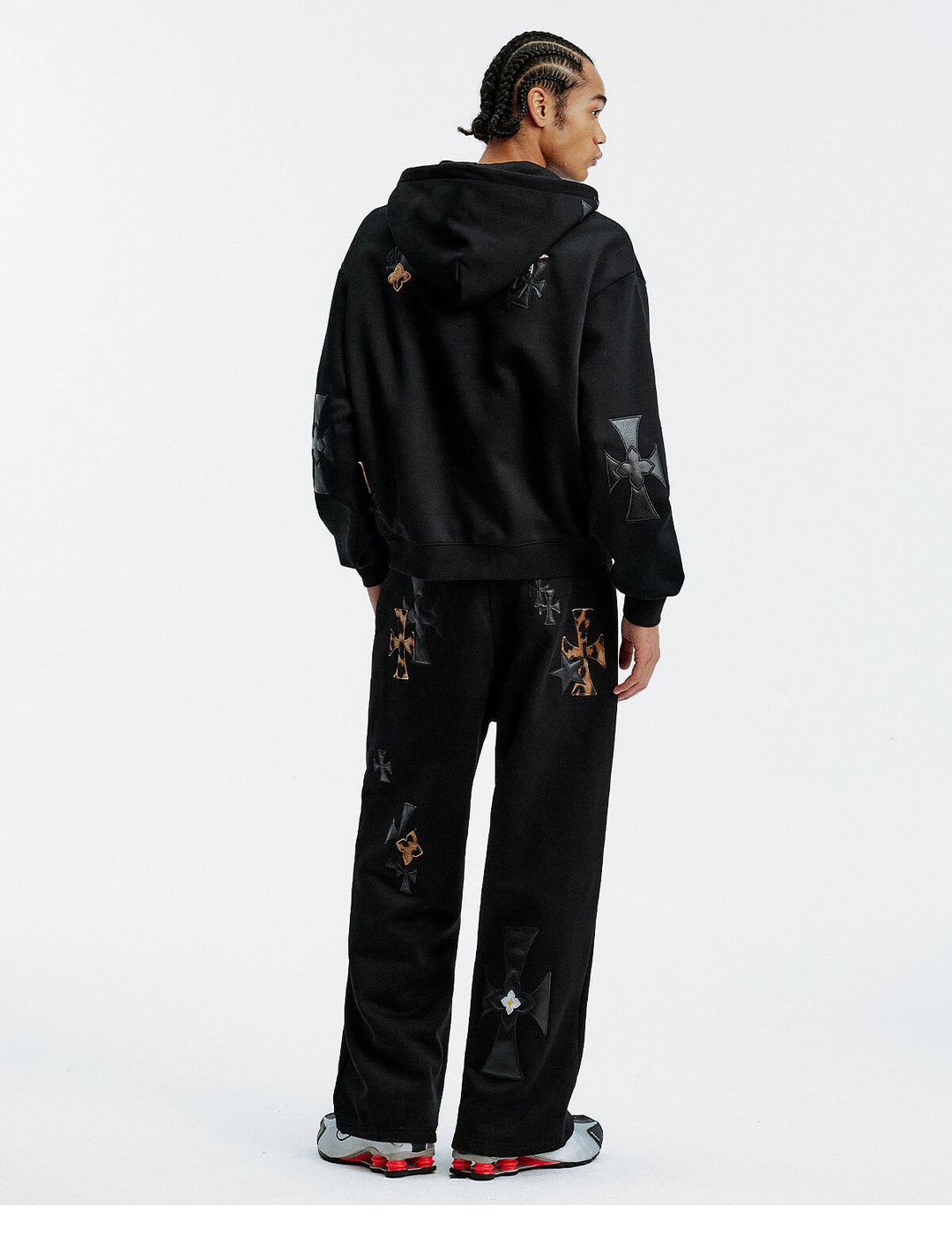 MEDM Leather Cross Star Patchwork Sweatpants | Face 3 Face