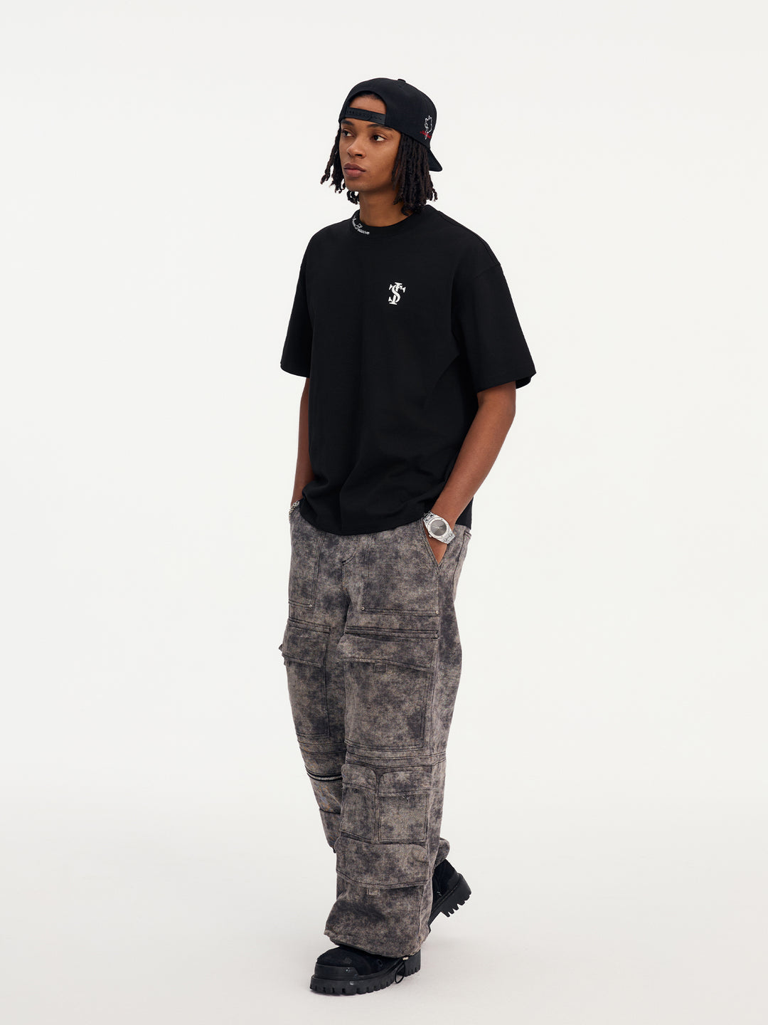 Small Town Kid Neckline Letter Embroidered Basic Tee | Face 3 Face