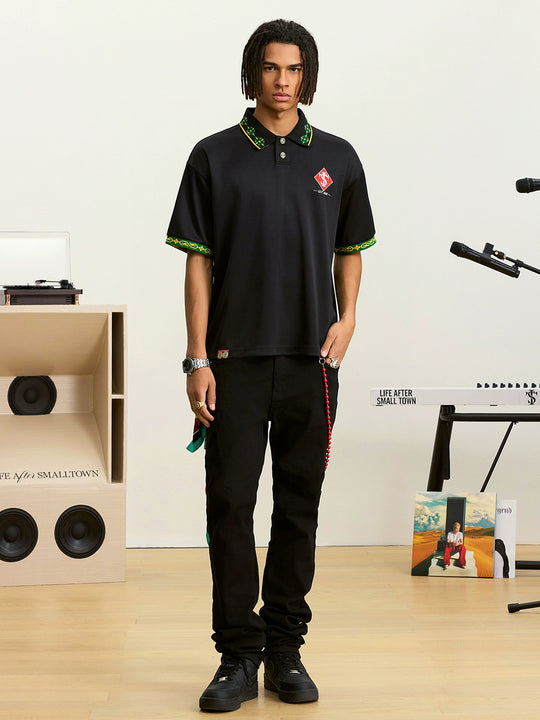 Small Town Kid Ethnic Pattern Jacquard Polo Shirt | Face 3 Face