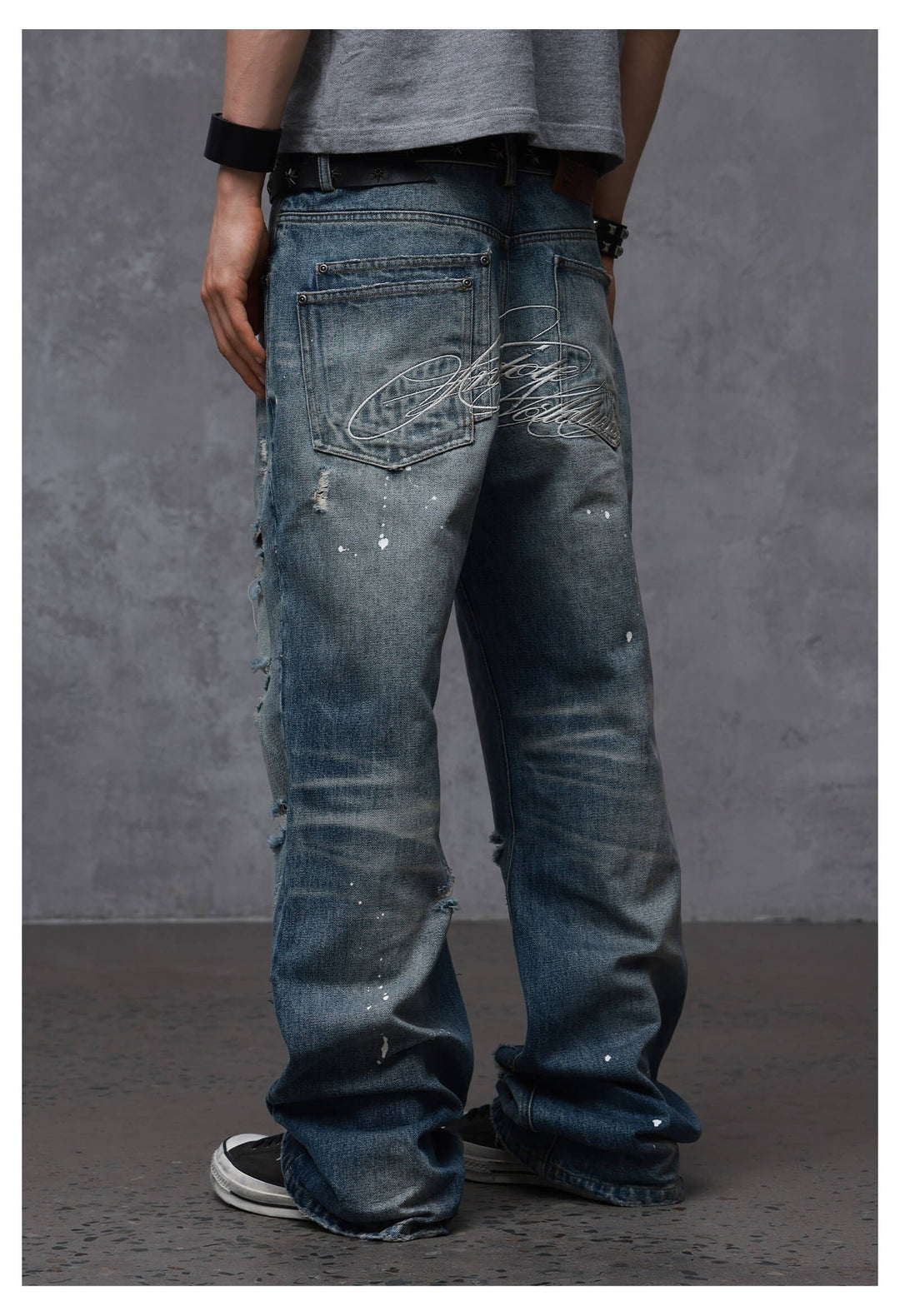 ANTIDOTE Back Embroidery Washed Distressed Jeans | Face 3 Face