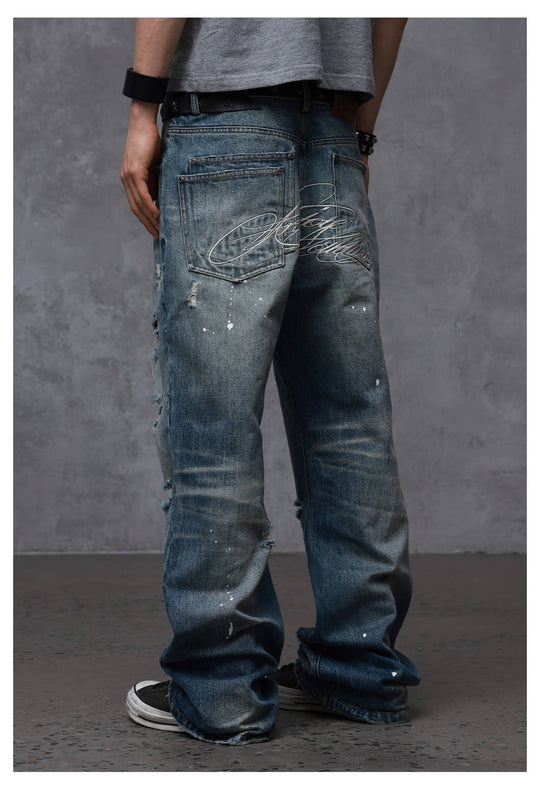 ANTIDOTE Back Embroidery Washed Distressed Jeans | Face 3 Face