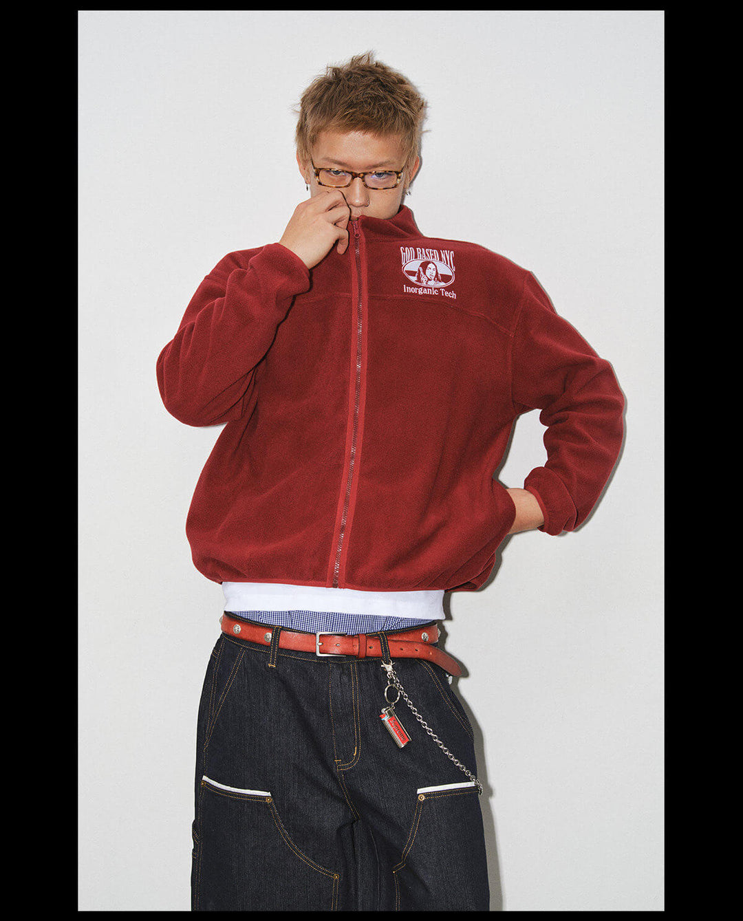 NOVACAM Burgundy Embroidered Fleece Zip Up Jacket | Face 3 Face