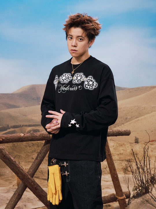 YADcrew Galaxy Star Puzzle Foam Print Long Sleeve Tee | Face 3 Face