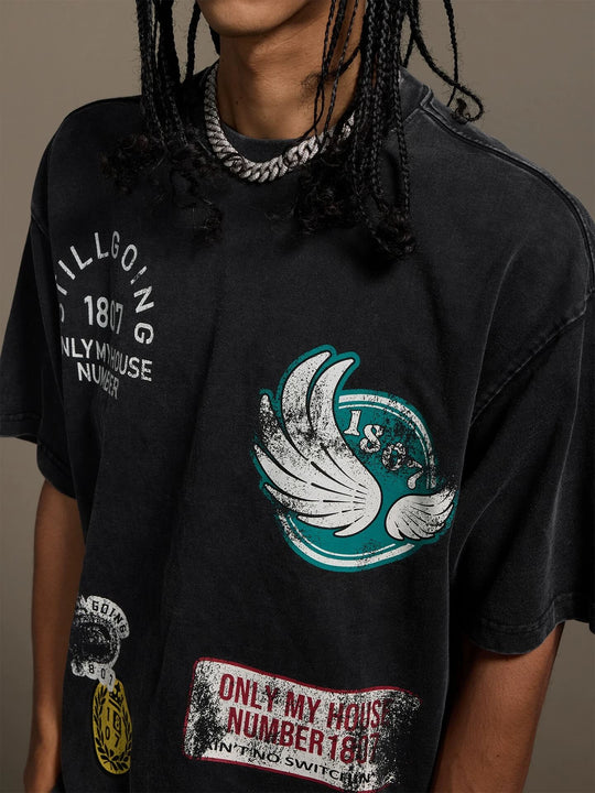 1807 Vintage Multi Print Washed Short Sleeve Tee | Face 3 Face