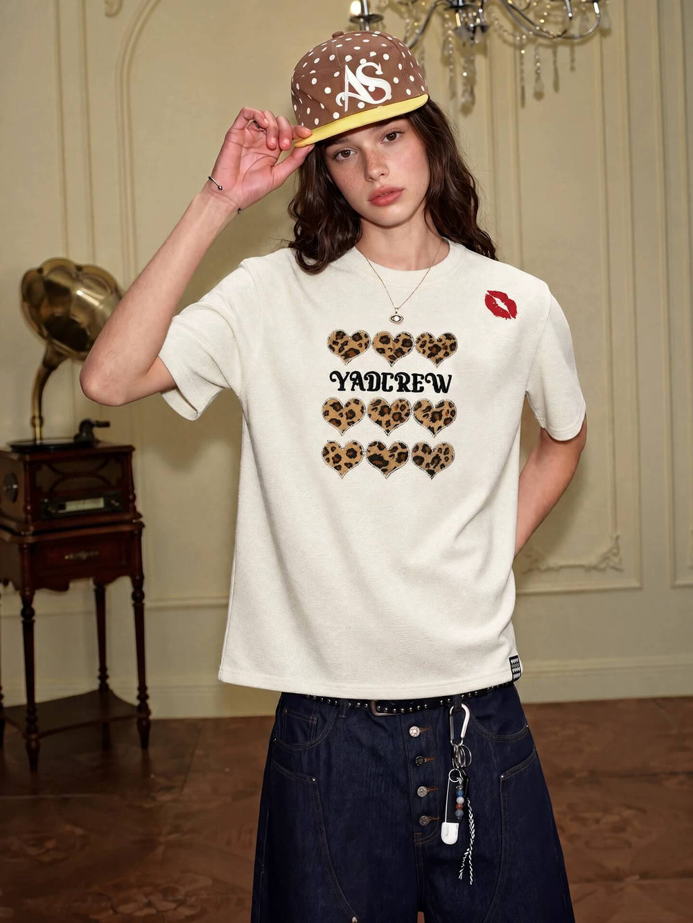 YADcrew Leopard Heart Patch Kiss Mark Tee | Face 3 Face