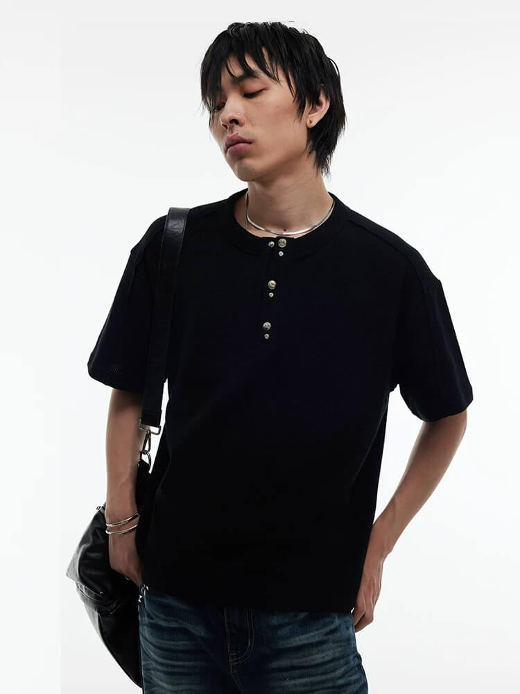 Night Lab Pirate Gem Studded Waffle Henley Tee | Face 3 Face