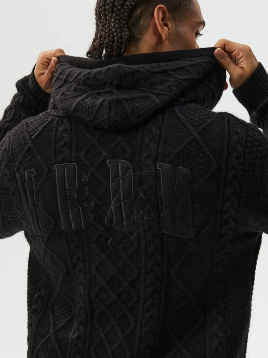 MEDM Hooded Cable Knit Zip Up Cardigan | Face 3 Face