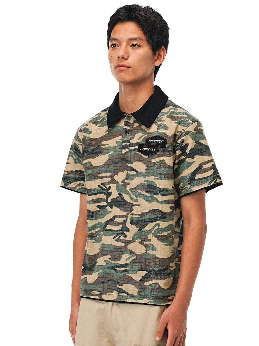 EVILKNIGHT(EK) Embossed Snake Print Camo Polo | Face 3 Face