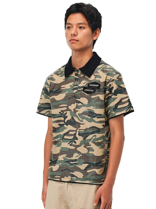 EVILKNIGHT(EK) Embossed Snake Print Camo Polo | Face 3 Face
