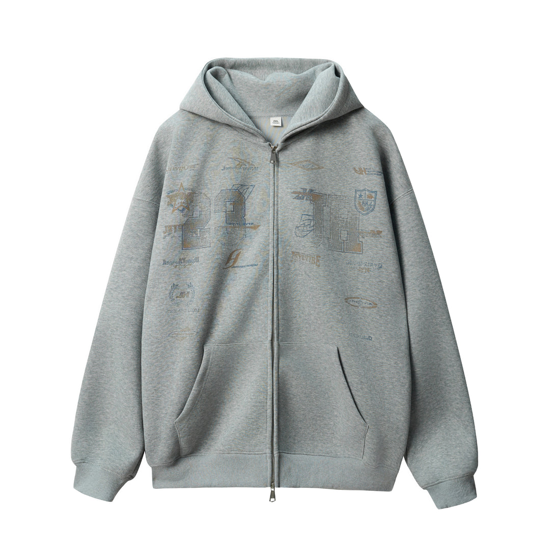 JHYQ Letter Printed Double Zip Hoodie | Face 3 Face