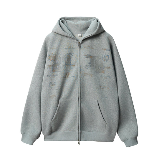 JHYQ Letter Printed Double Zip Hoodie | Face 3 Face