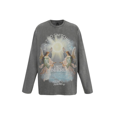 1807 Mirror Angel White Ink Direct Print Long Sleeve Tee | Face 3 Face