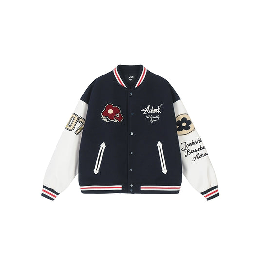 Racer varsity jacket | Achock Flower Logo Embroidery Varsity Jacket | Face 3 Face