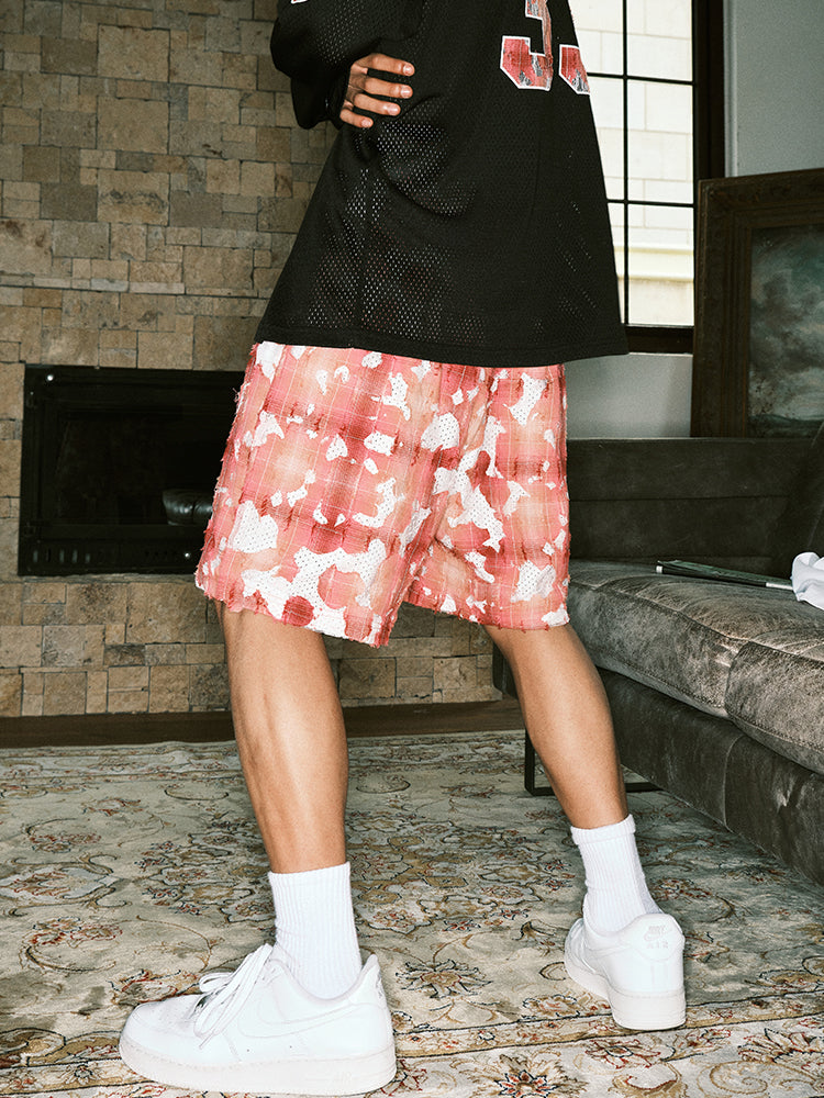 JUST VIBE Plaid Lace Trim Mesh Basketball Shorts | Face 3 Face