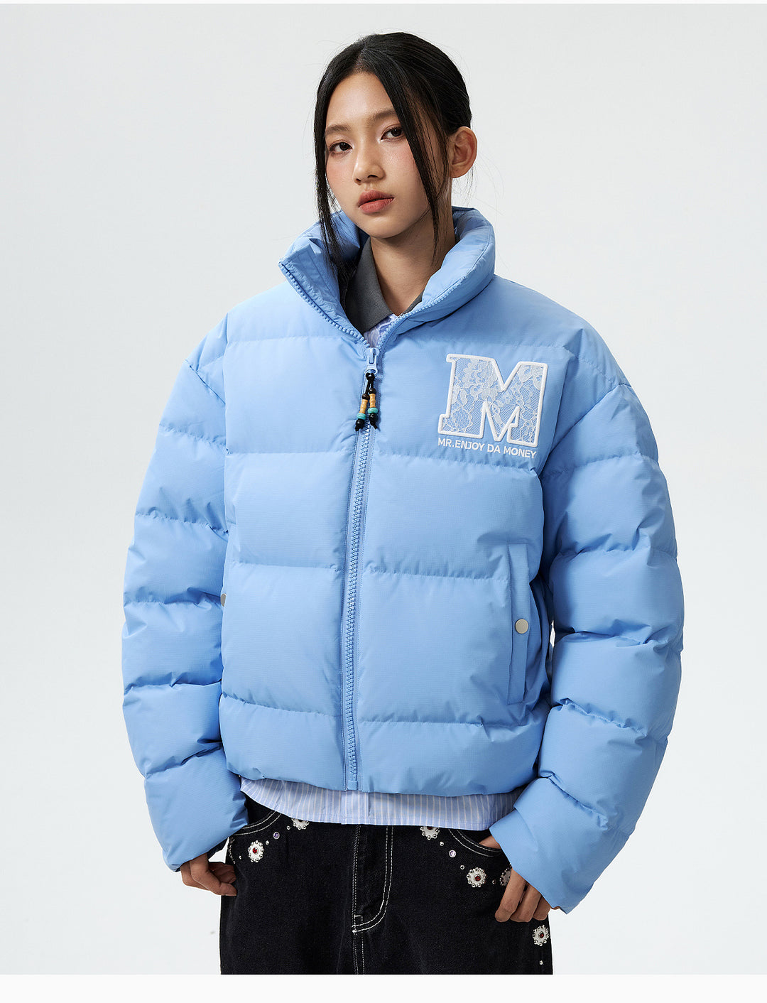 MEDM 3D Embroidered Lace Puffer Jacket | Face 3 Face