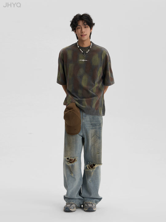 JHYQ Washed Old Worn Spots Dye Tee