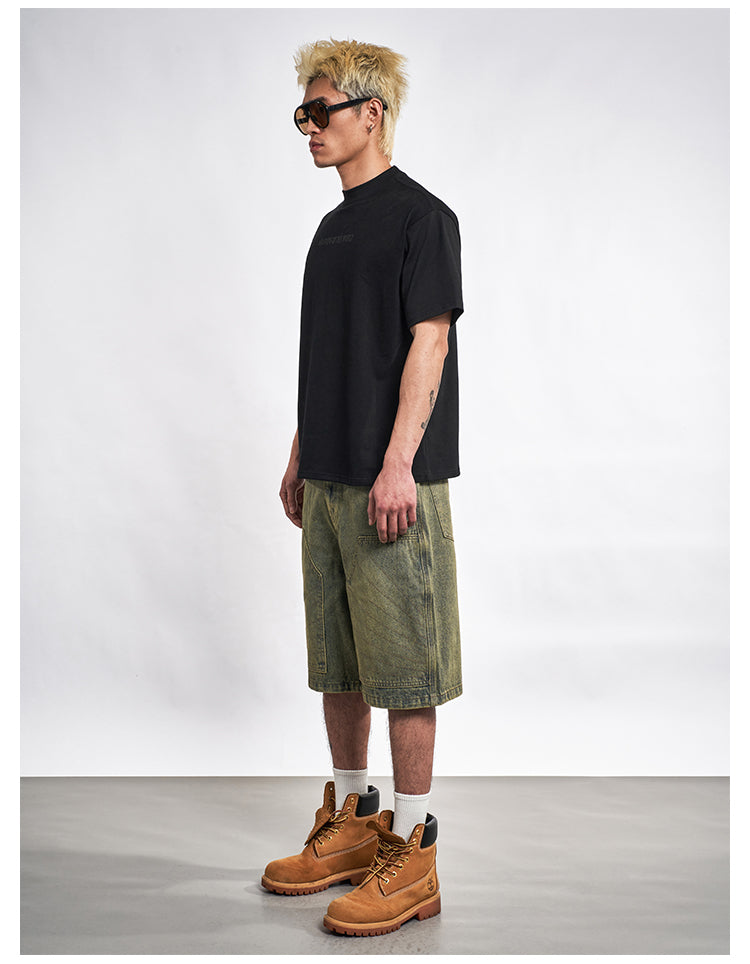 F3F Select Double Knee Line Stitch Denim Shorts | Face 3 Face