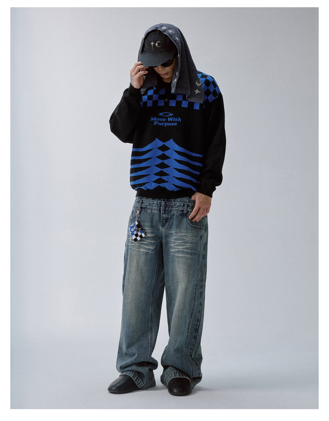 F2CE Checkerboard Pattern Polo Knit Sweater | Face 3 Face