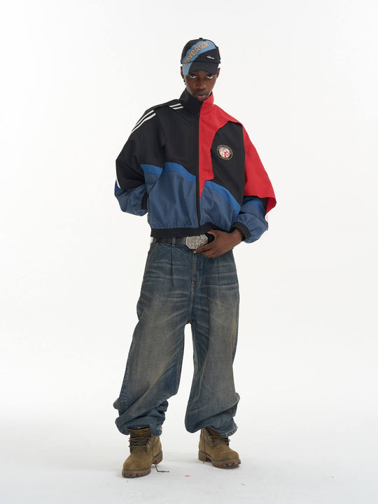 EXITMODE BY BLIND NO PLAN Patchwork Color Block Oversized Track Jacket | Face 3 Face