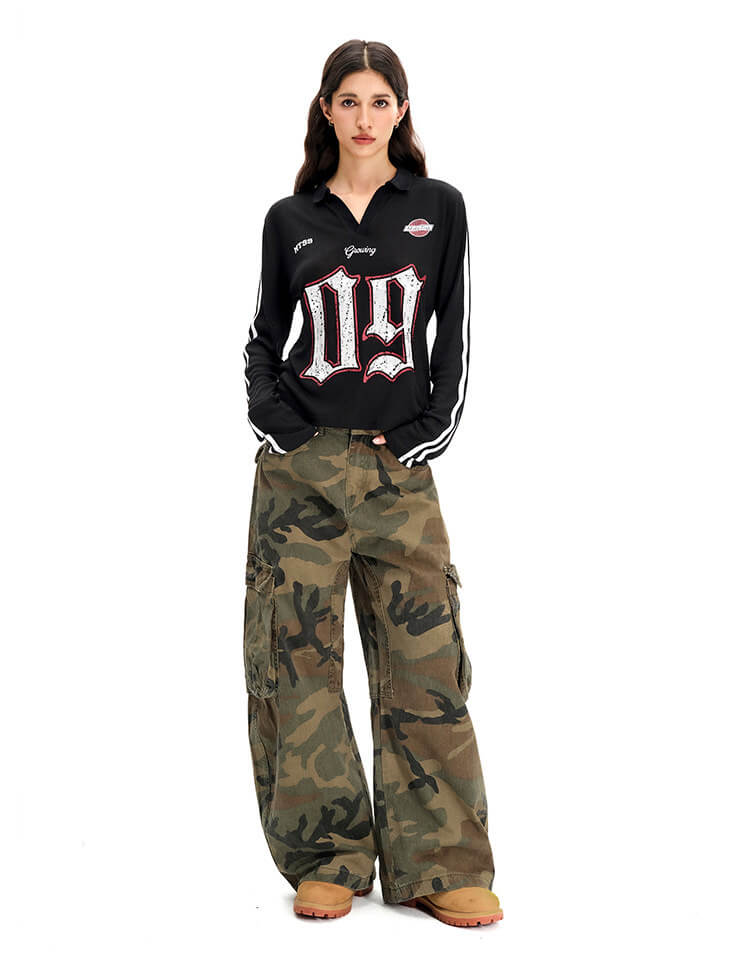 F3F Select Numbering Stripe Sleeve Mesh Long Sleeve Polo Jersey | Face 3 Face